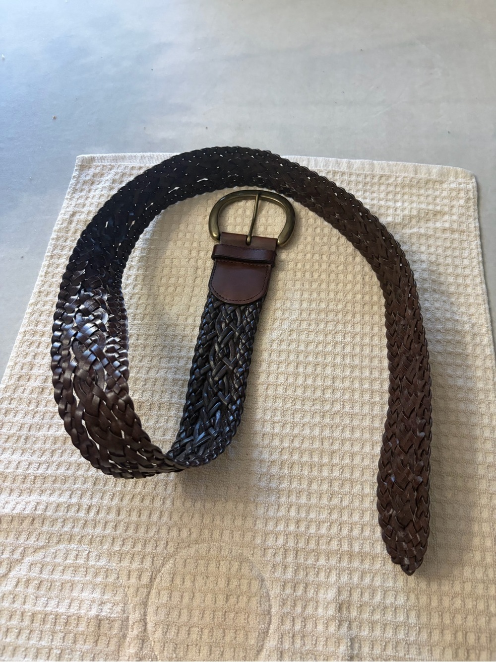 American Living Braided Leather Belt in Brown with Antique Brass Buckle - Picture 2 of 7
